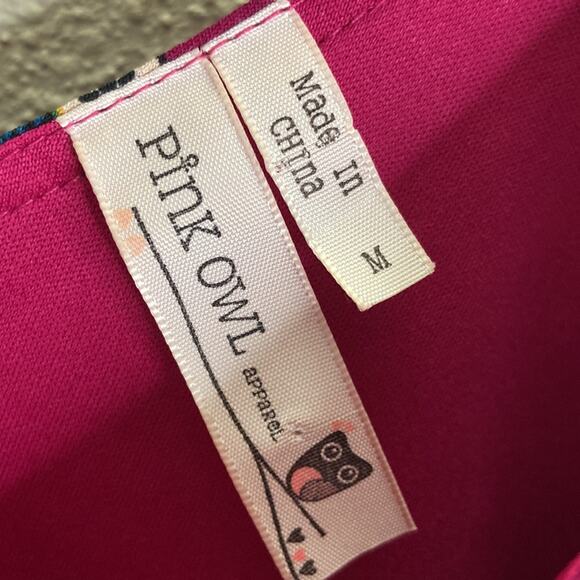 Pink Owl Women Fuchsia Abstract Print Boat Neck Three Quarter Sleeve Dress Sz M - Picture 7 of 7